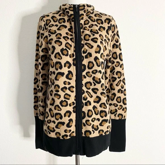 RACHEL ZOE Zip Up Knit Leopard Sweater - Picture 1 of 7